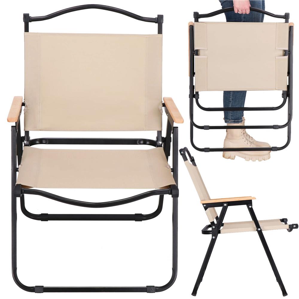 Scaun metalic plabil pentru gradina, camping sau plaja, 78x53x60cm, bej