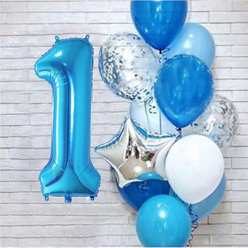 Set 15 baloane si decoratiuni Aniversare 1 An, baiat, albastru
