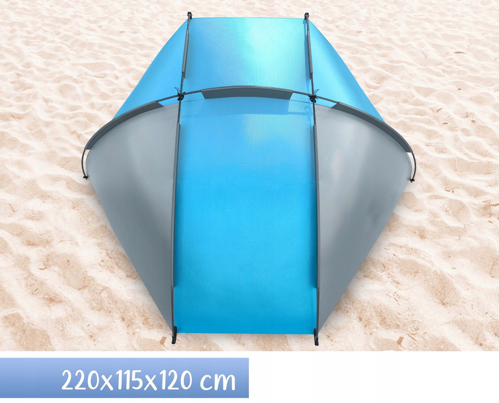 Cort plaja si picnic deschis Sersimo, protectie UV, 220x115x120cm, albastru gri