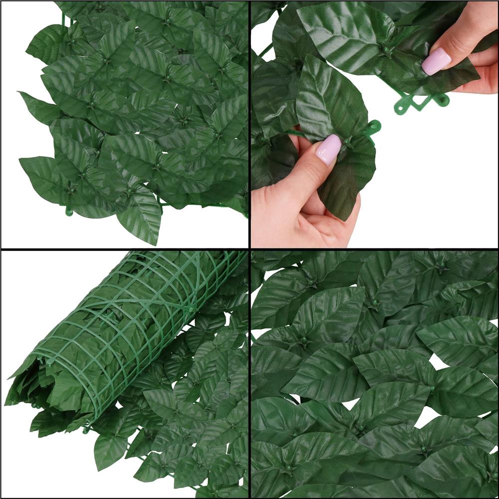 Panou paravan cu frunze artificiale pentru gard sau balcon, 100x300cm, verde inchis