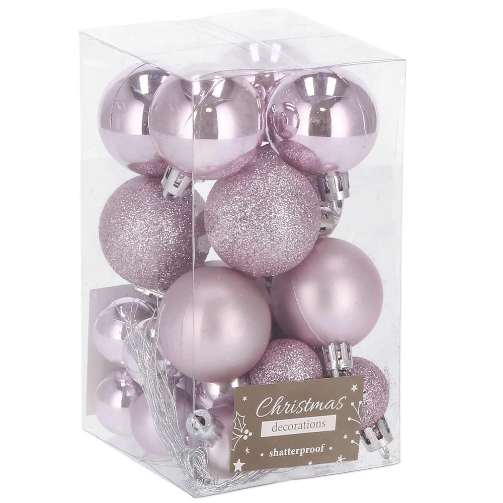 Set globuri de Craciun, 25 bucati, 3 modele, 2,5cm si 4cm, roz