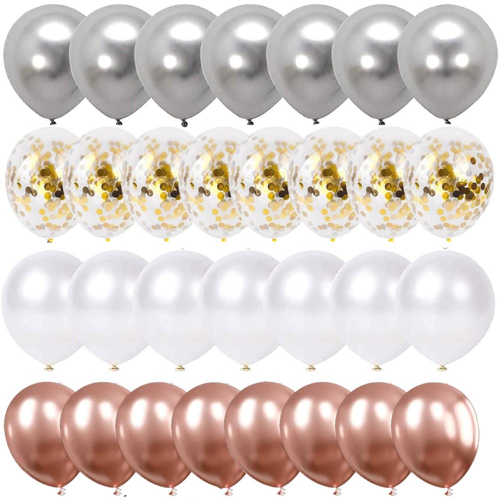 Set 50 baloane pentru petrecere, 40cm, alb, argintiu, roz