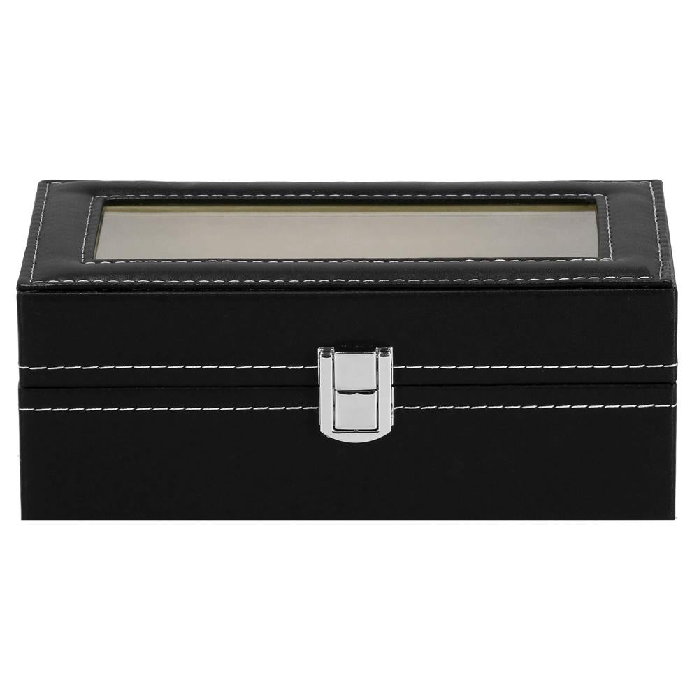Cutie depozitare si organizare ceasuri, MDF, piele ecologica, 20,5x11x8cm, negru