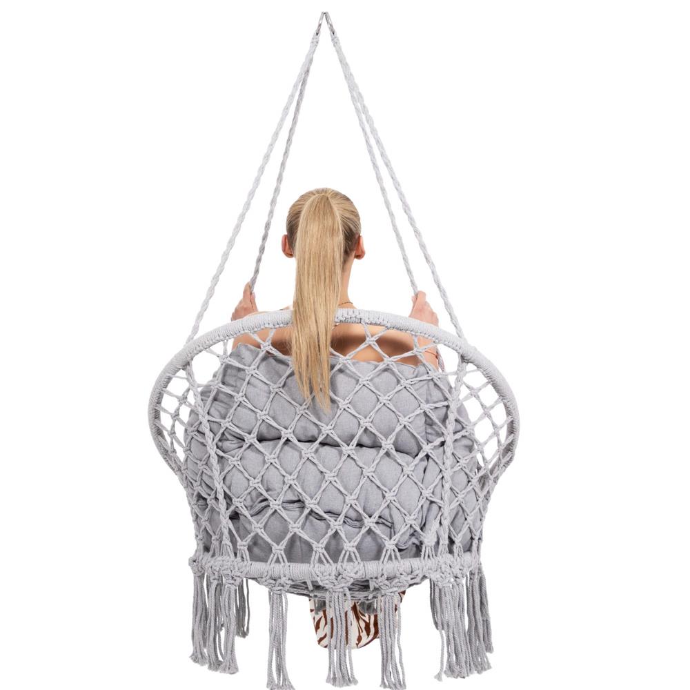 Scaun rotund tip leagan suspendat cu perna Confort Plus casa sau gradina, gri