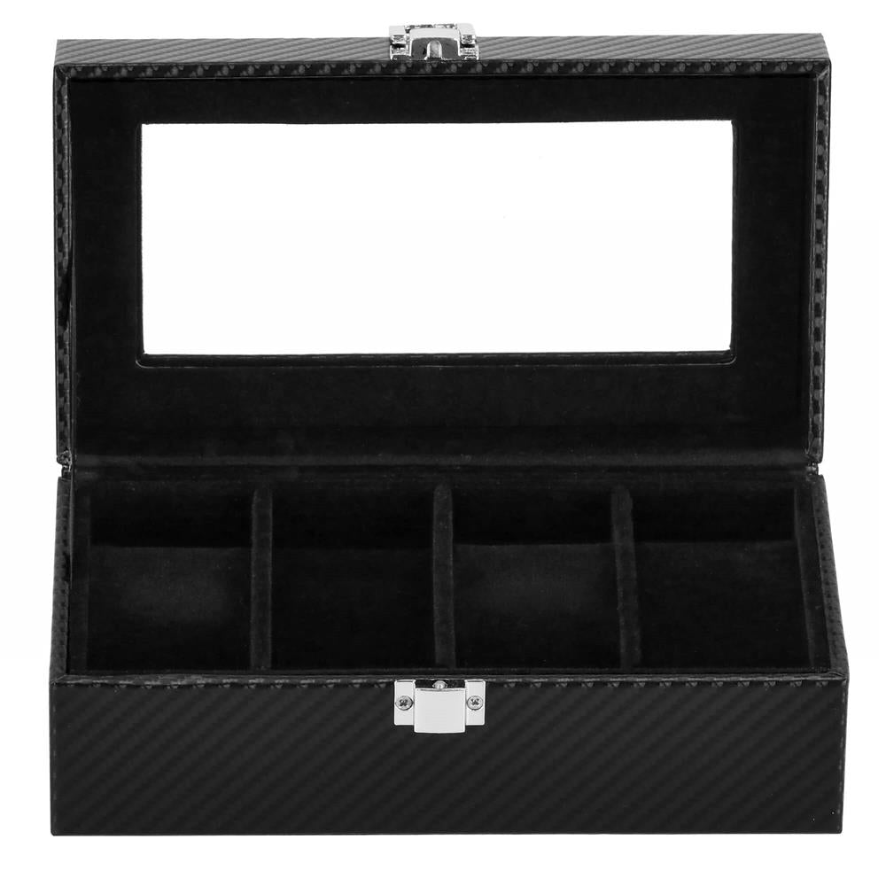 Cutie depozitare si organizare ceasuri, MDF, piele ecologica, 20,5x11x8cm, negru sarpe