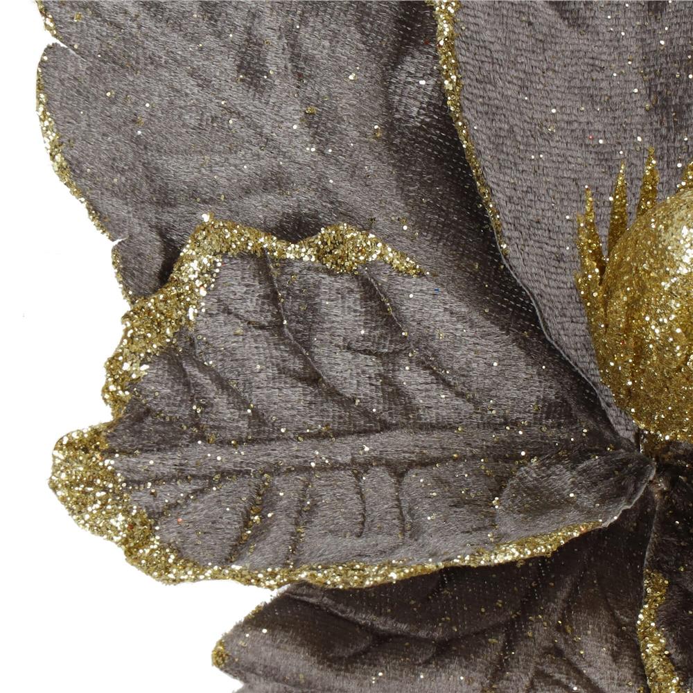 Set 5 ornamente pentru bradul de Craciun, stea Poinsettia, 23cm, gri auriu