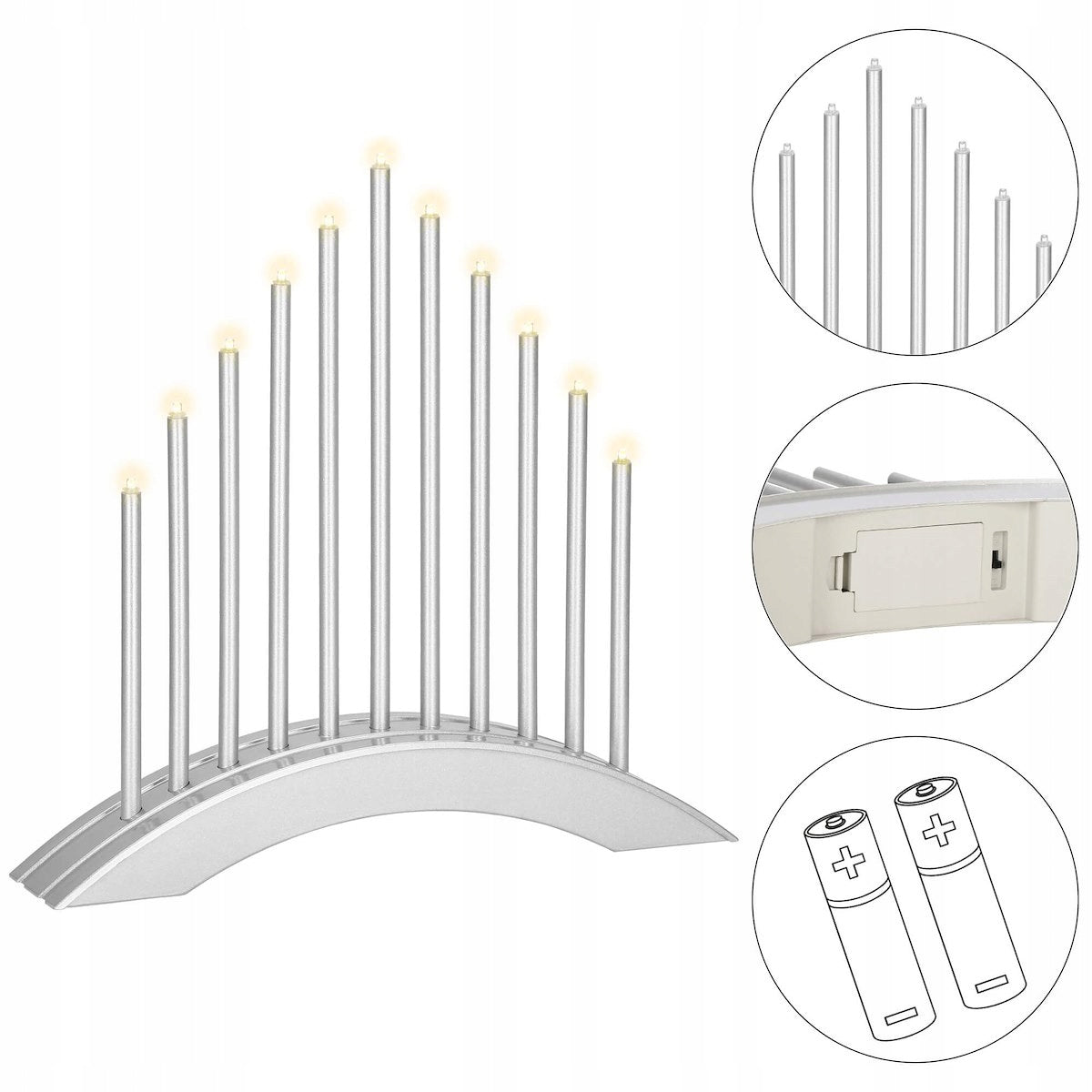 Lumanari decorative de Craciun, 11 becuri tip LED, culoare argintiu