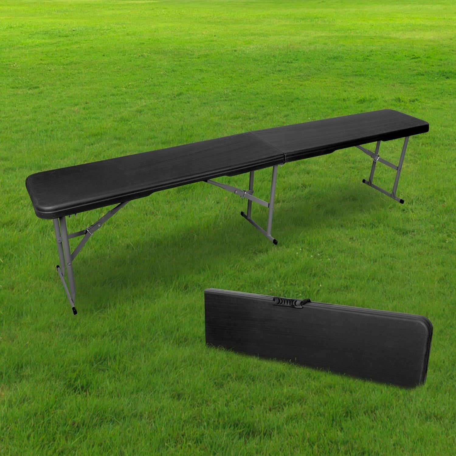 Banca pliabila pentru gradina sau catering, HDPDE, 180x28x43cm, negru