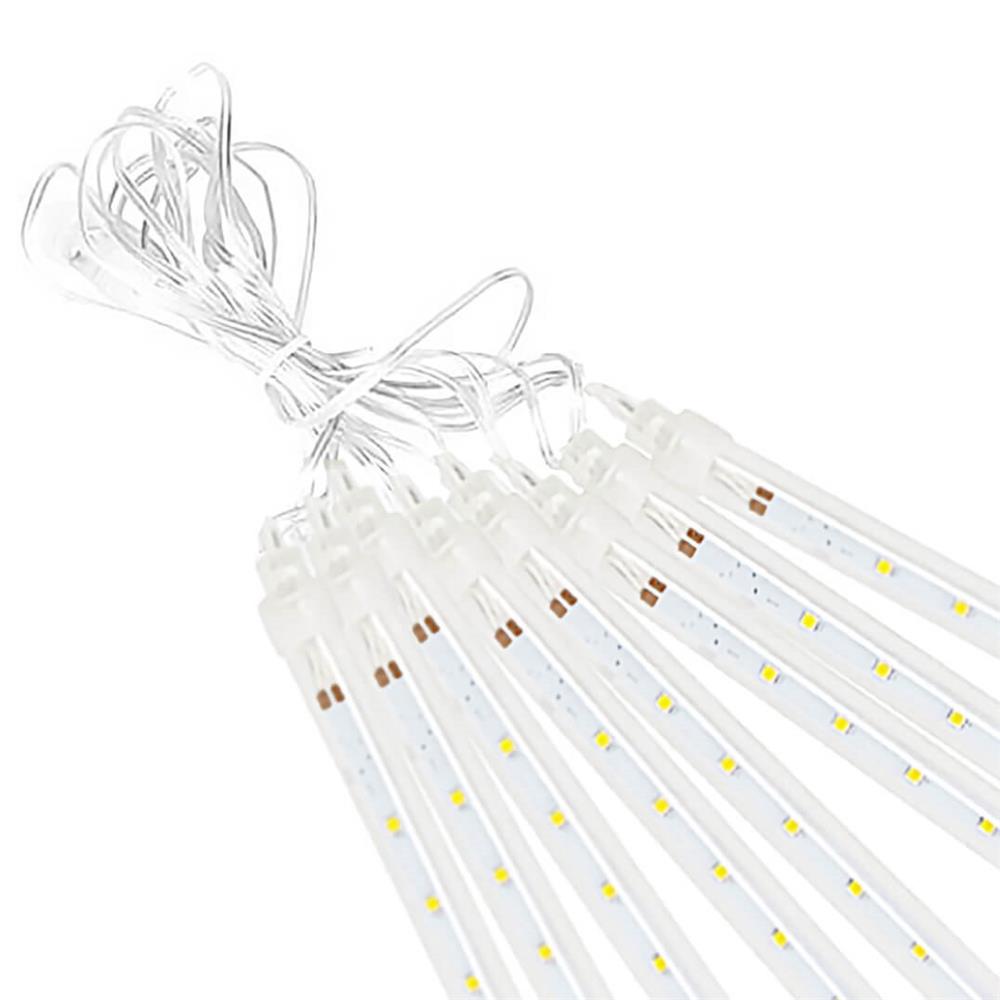 (DL) Instalatie de Craciun, 8 tuburi, 30cm, 144 LED, ploaie de meteoriti, alb