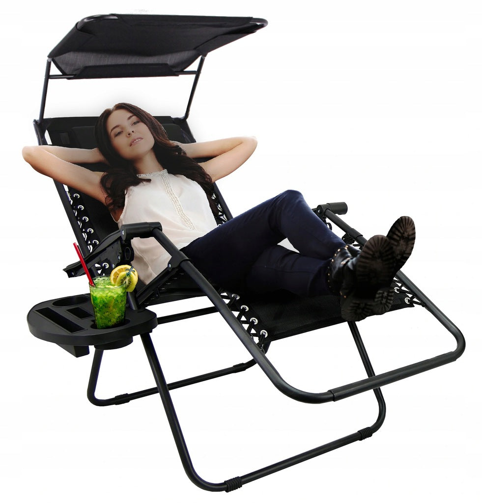 Sezlong pliabil cu parasolar SERSIMO, 85x77x150cm, Negru