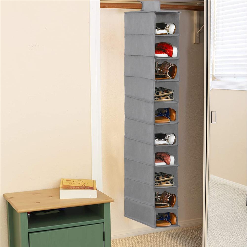 Organizator dulap Sersimo, 10 compartimente, textil, 120cm, gri