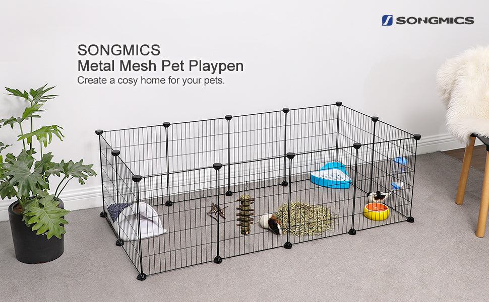 SONGMICS Tarc metalic pentru rozatoare sau alte animale mici, instalare modulara, 143x73x46cm, negru