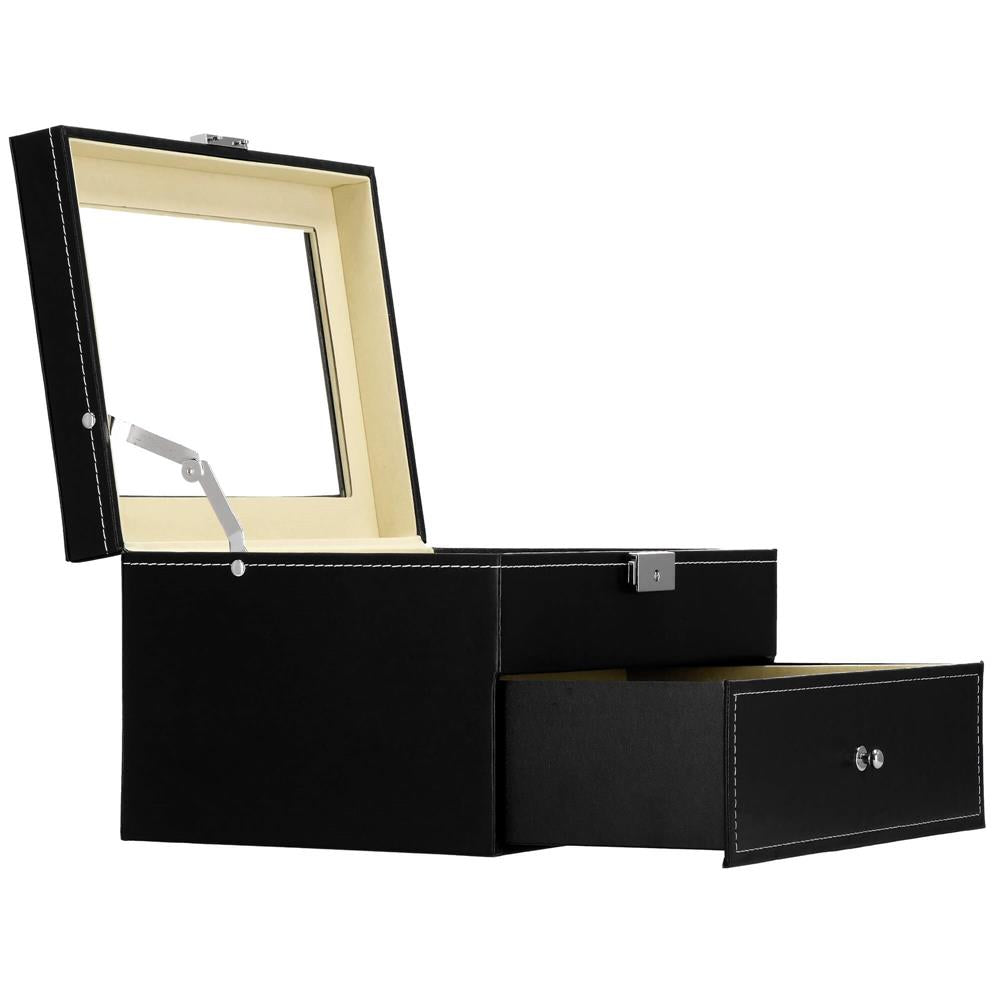Cutie depozitare si organizare ceasuri, MDF, piele ecologica, 28x20x16,5cm, negru interior crem