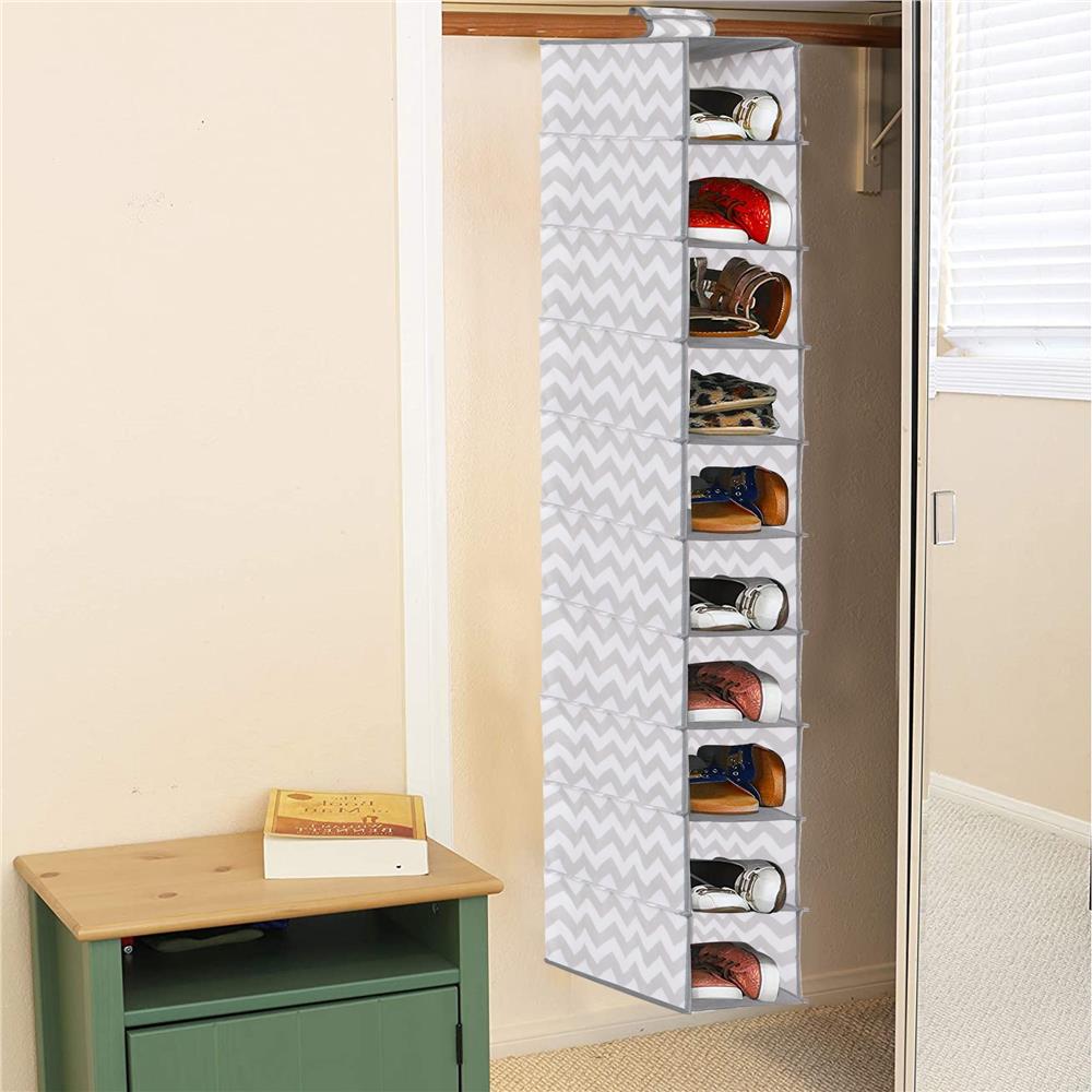 Organizator dulap Sersimo, 10 compartimente, textil, 120cm, alb gri
