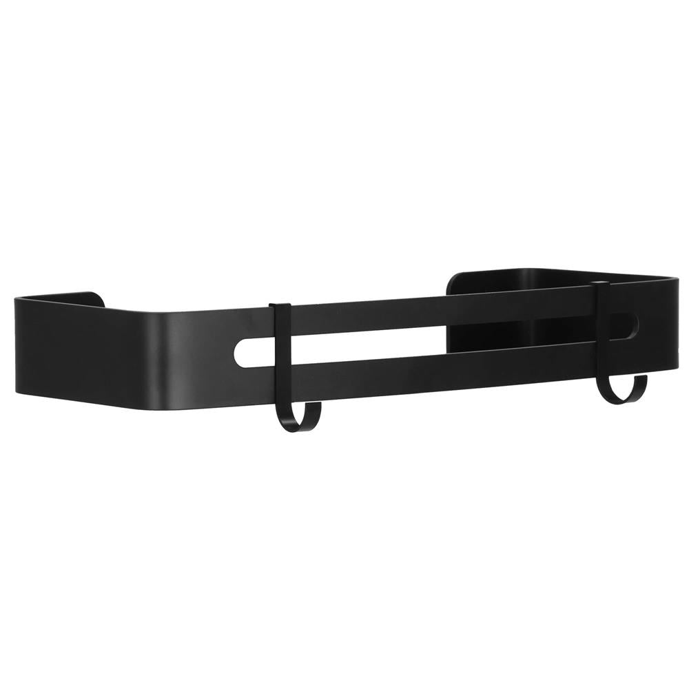 Raft de baie cu 2 agatatori, 2 sisteme instalare pe perete, aluminiu, 32x12x4cm, negru