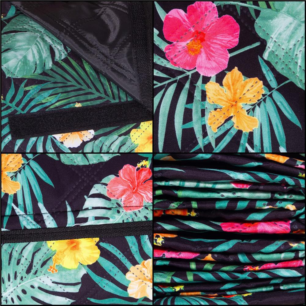 Patura pentru picnic sau plaja, cu folie izolatoare si maner, 200x200cm, negru floral