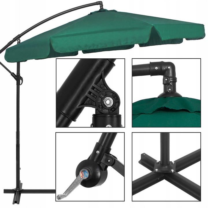 Umbrela de gradina cu brat lateral banana, cu husa, 300cm, verde