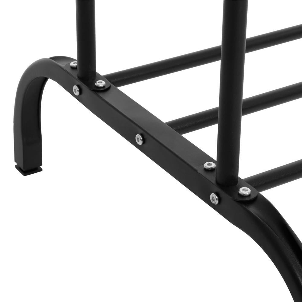 Suport pentru haine cu cadru metalic, cu sina dubla de agatat si carlige cuier, 55x110x146cm, negru