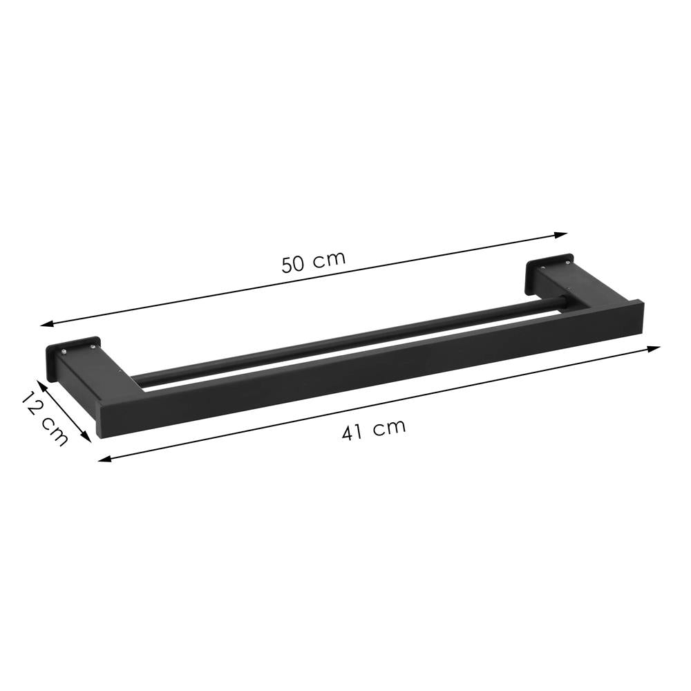 Suport prosoape pentru baie cu 2 sisteme de instalare, 2 brate, din aluminiu, 50x12cm, negru