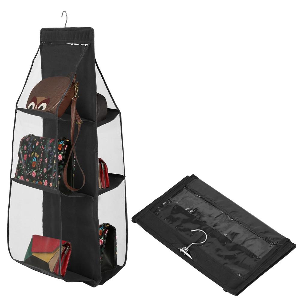 Organizator dulap Sersimo pentru posete, 6 compartimente, textil, negru