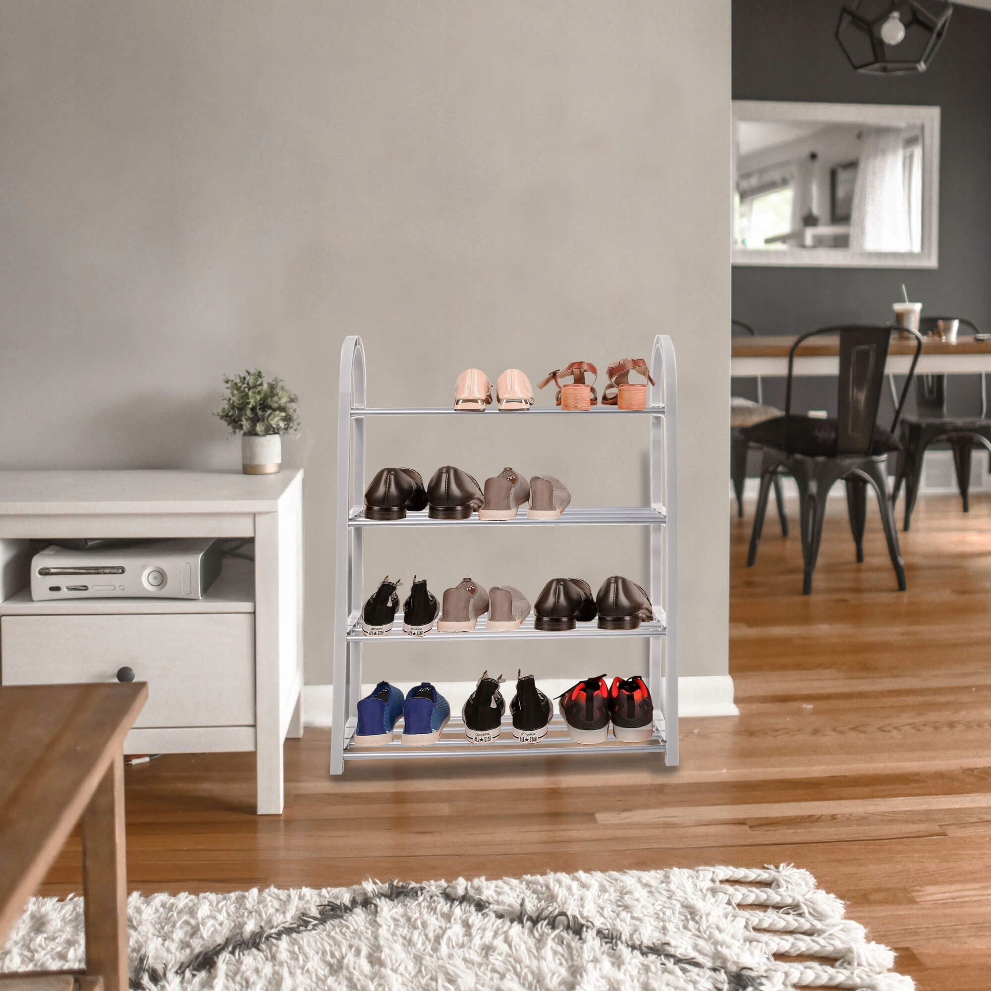 Pantofar PVC si metal, Sersimo cu 4 rafturi, 64x50cm, argintiu