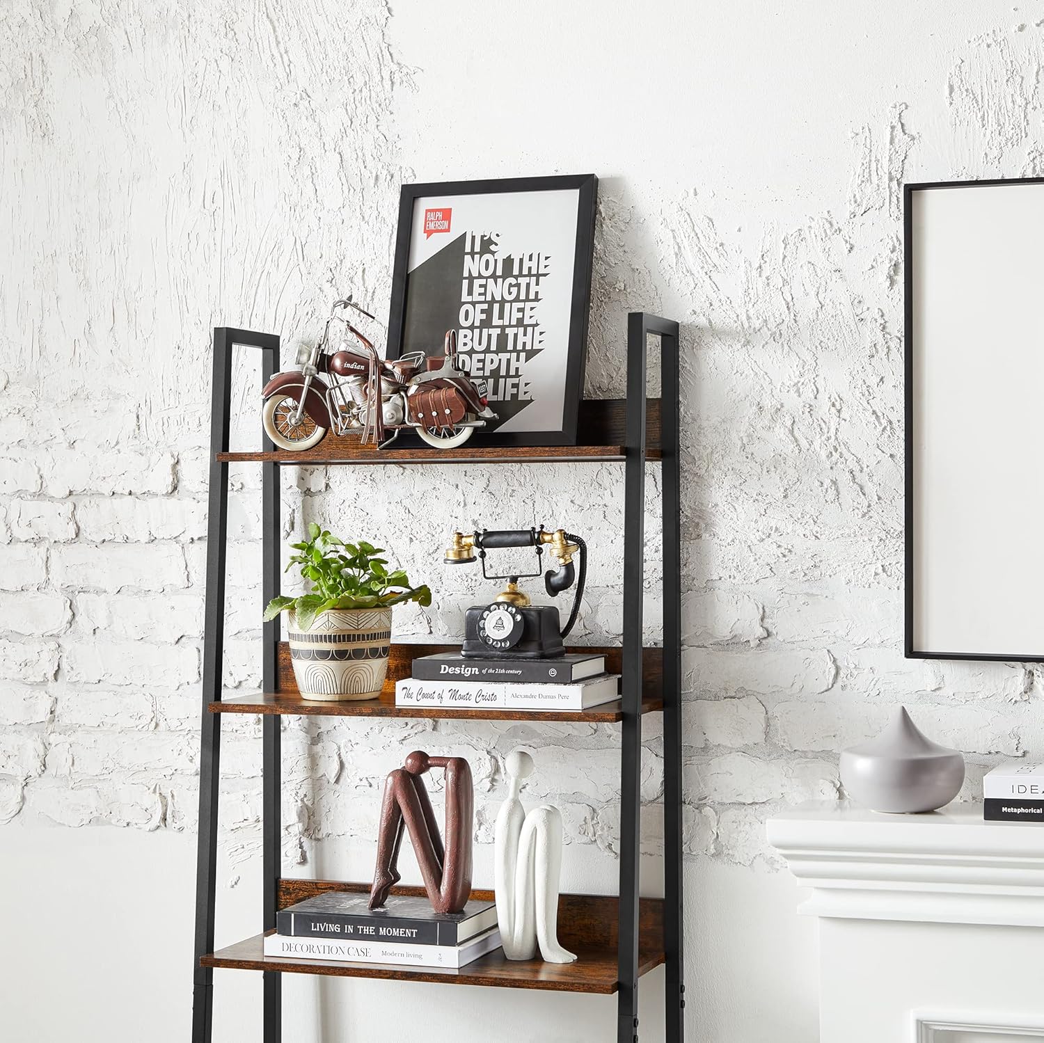 VASAGLE Biblioteca tip scara, cadru otel cu 5 polite, stil industrial, 60x30x170 cm, maro - 8