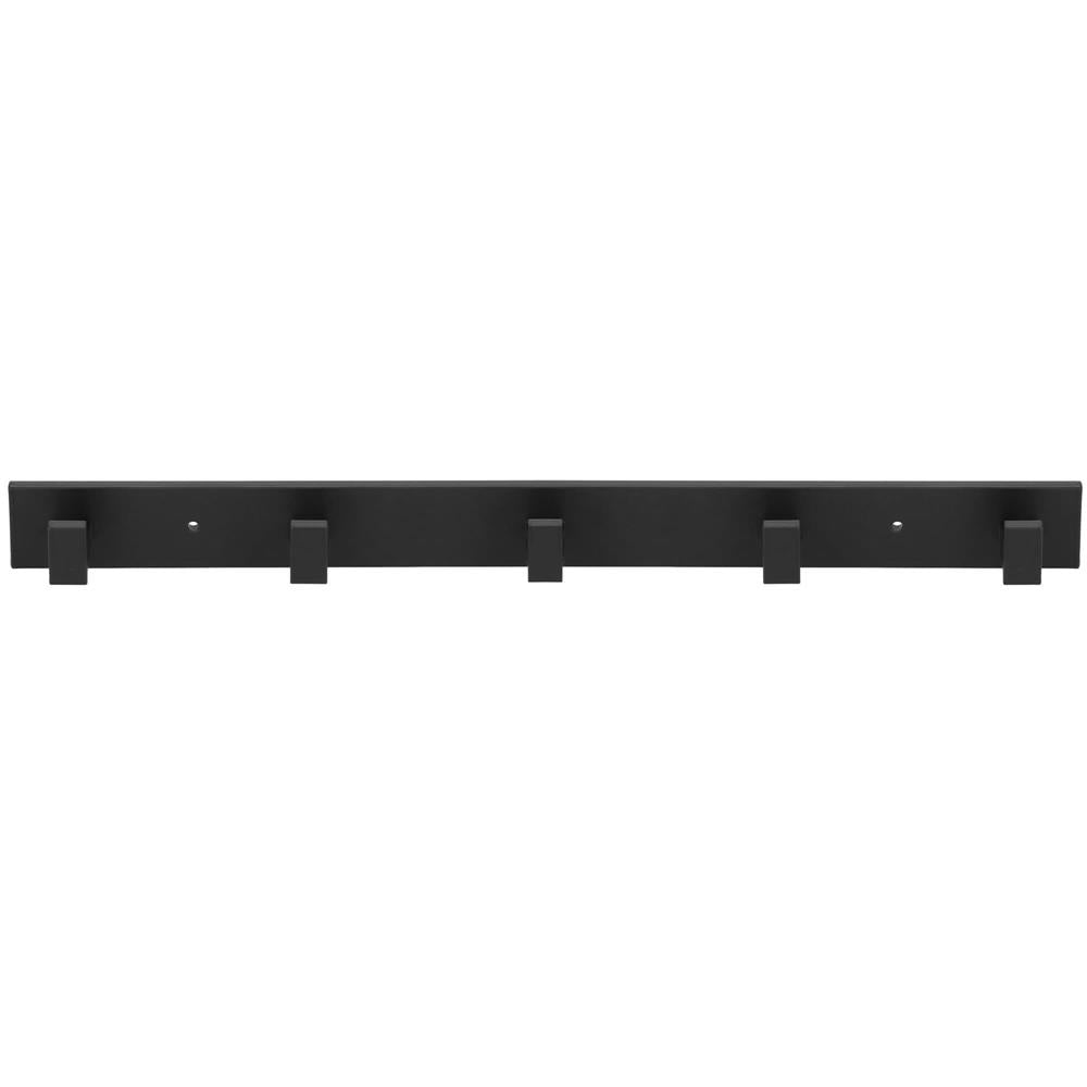 Cuier de baie pentru prosoape cu 2 sisteme instalare, aluminiu, 5 agatatori, 45x4cm, negru