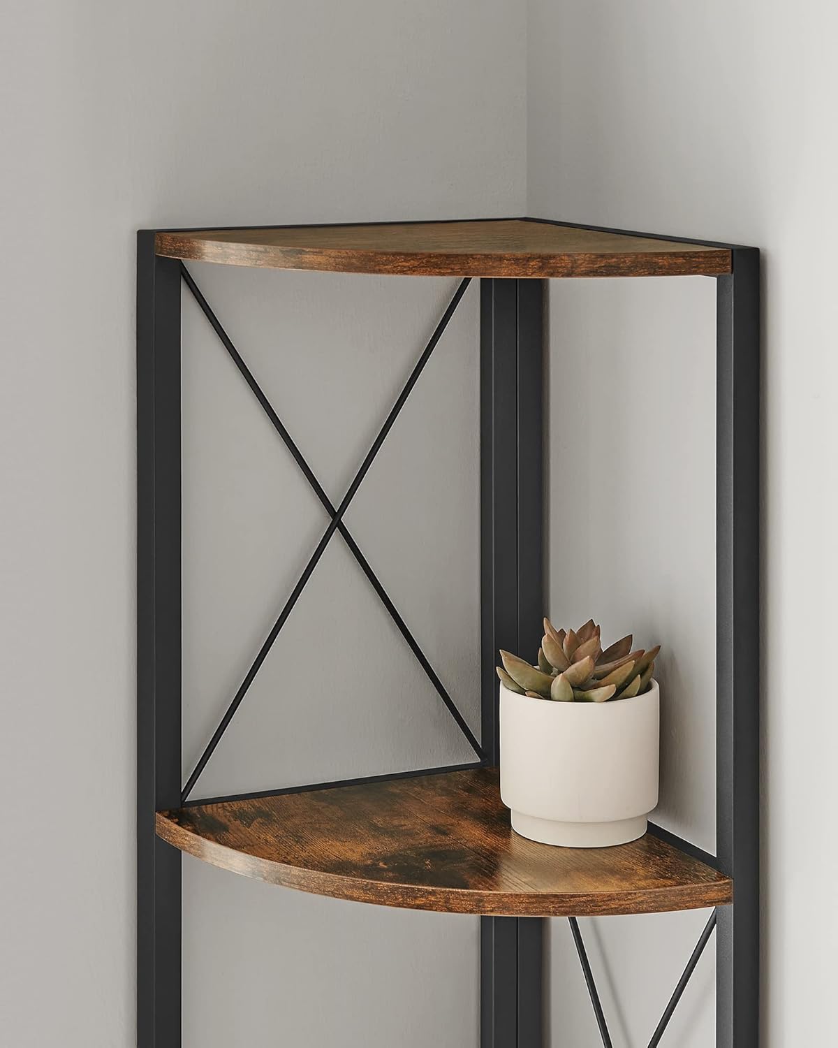 VASAGLE Biblioteca de colt cu 5 etaje, cadru metalic, stil industrial, 30x30x160 cm, maro rustic