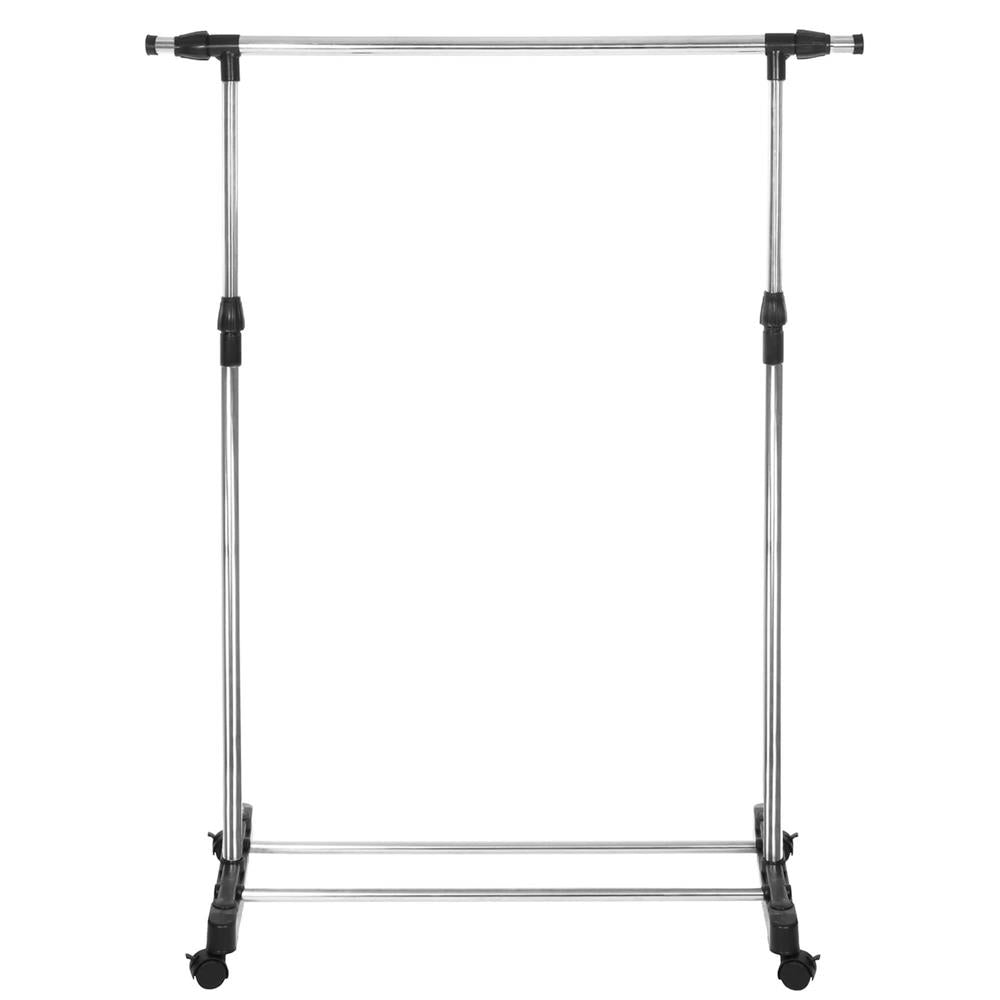 Suport pentru haine pe roti, reglabil pe inaltime si latime, din aluminiu cromat, 160x45x150cm, argintiu