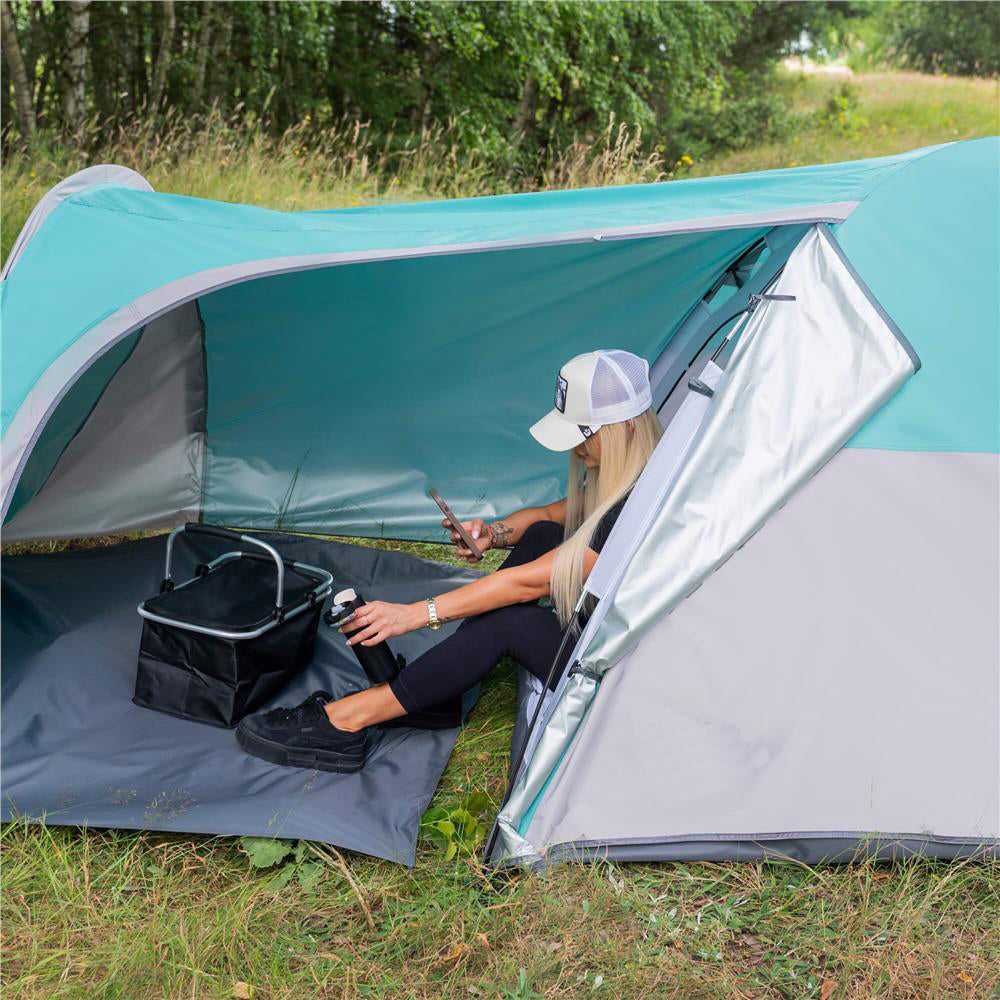Cort plaja sau camping, impemeabil, cu terasa, 4 locuri, 175x310x130cm, gri albastru - 8
