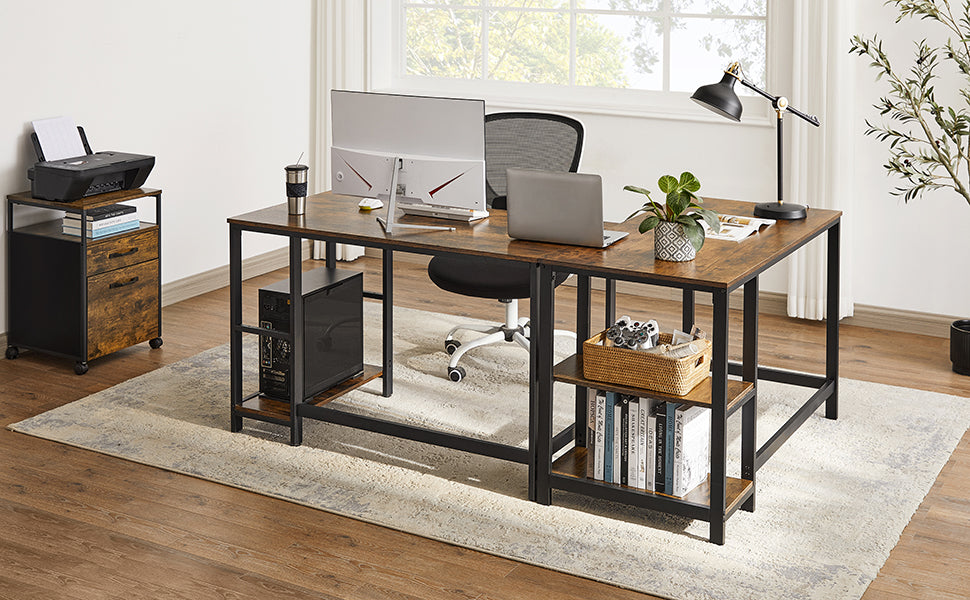 VASAGLE Birou cu 2 rafturi pe stanga sau dreapta, cadru din otel, 60x120x75cm, industrial, maro rustic si negru
