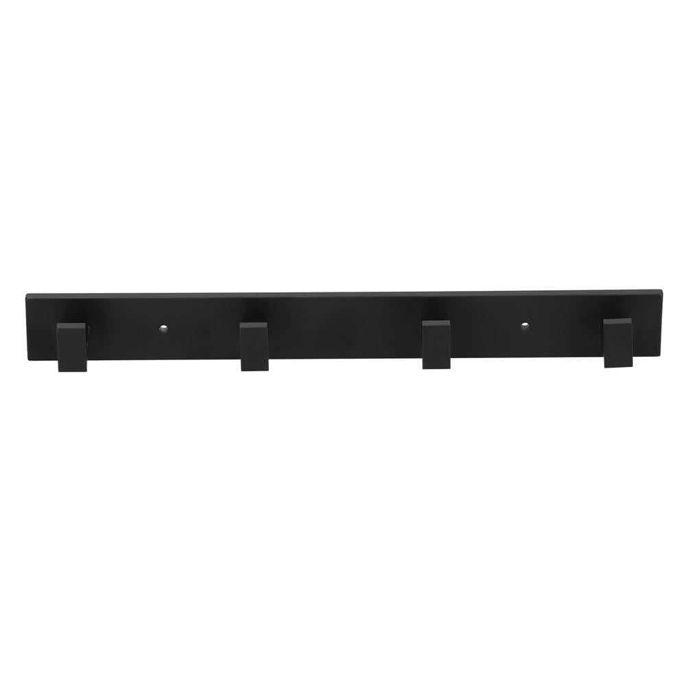 Cuier de baie pentru prosoape cu 2 sisteme instalare, aluminiu, 4 agatatori, 35x4cm, negru