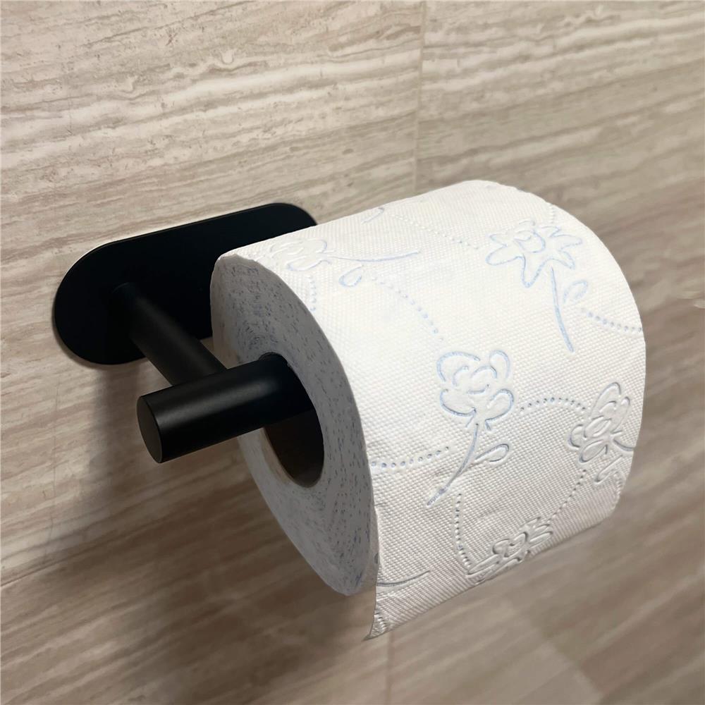 Suport hartie igienica din otel, prindere fara gaurire, 16cm, negru