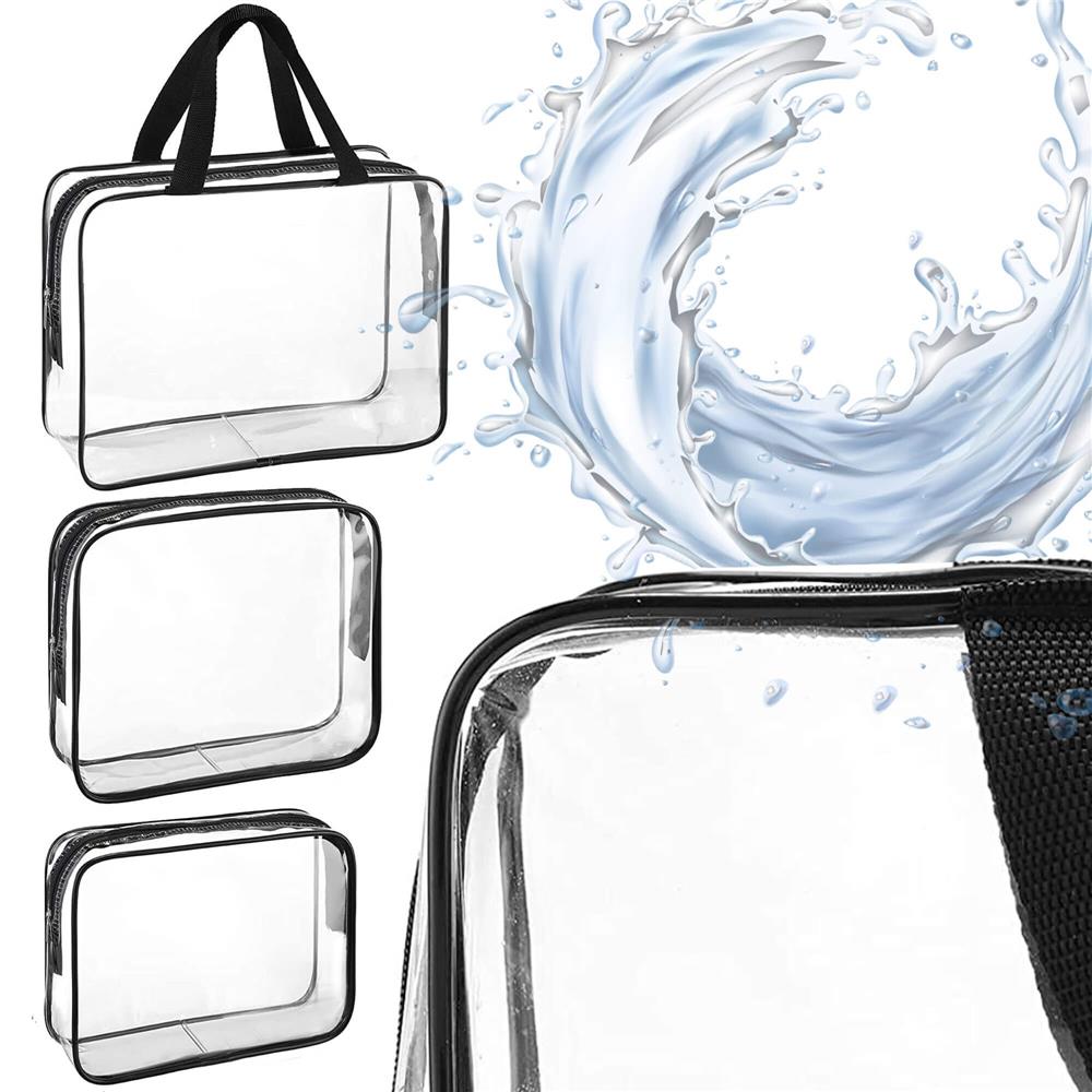 Set 3 genti organizatoare de calatorie cu fermoar, diverse dimensiuni, transparente