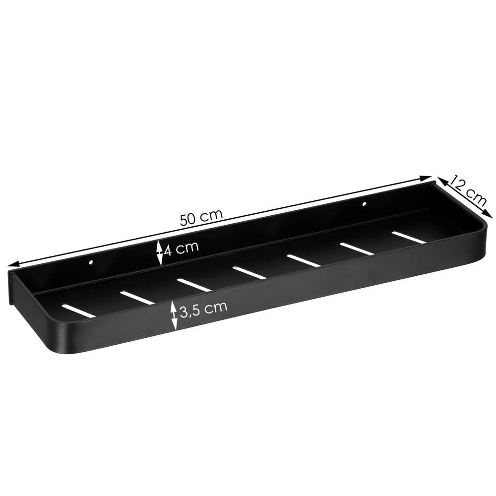 Raft de baie cu 2 sisteme instalare pe perete, aluminiu, 50x12x4cm, negru