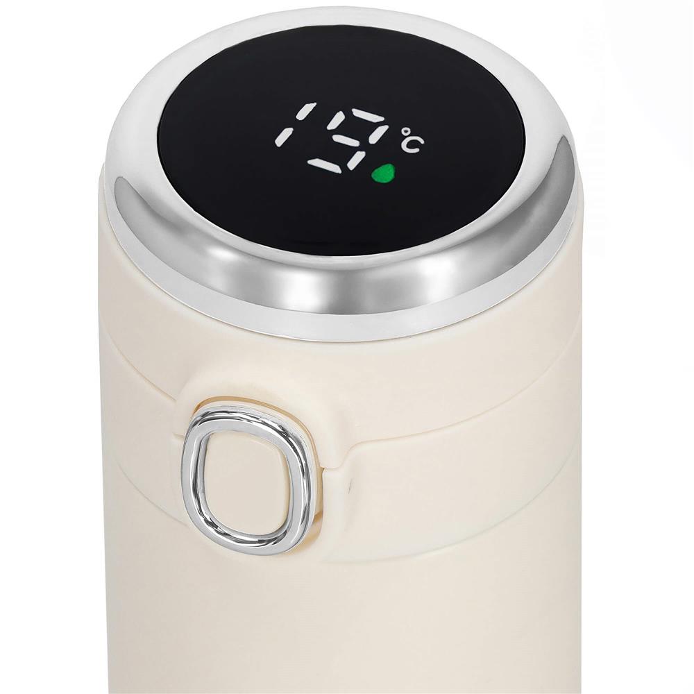 Cana termos Smart, inox, display LED, afisare temperatura, 420ml, 20cm, crem