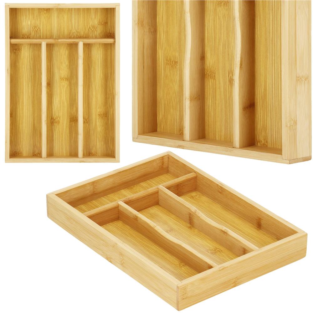 Organizator tacamuri si ustensile bucatarie, bambus, 25x34x4.5cm