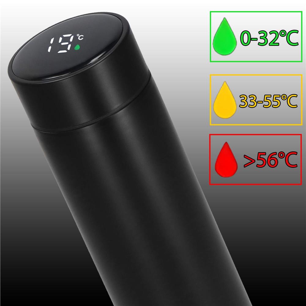 Cana termos Smart, inox, display LED, afisare temperatura, 500ml, 23cm, negru