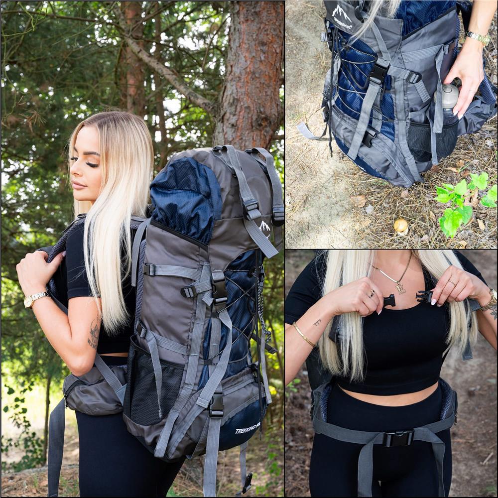 Rucsac tactic militar pentru drumetie, cu husa de ploaie, 90 litri, 25 kg, 74x32x20 cm, gri albastru - 16