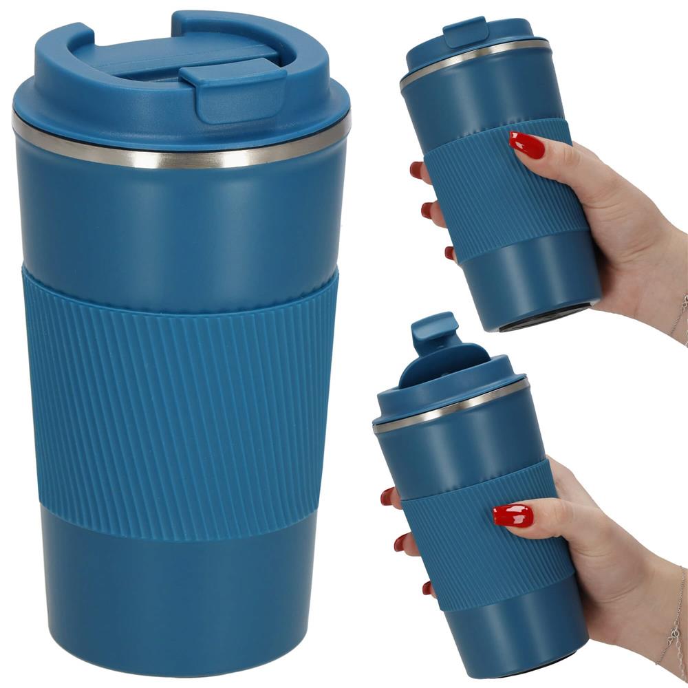 Cana termos calatorie, perete din inox dublu izolat, 500ml, 9x16.5cm, albastru