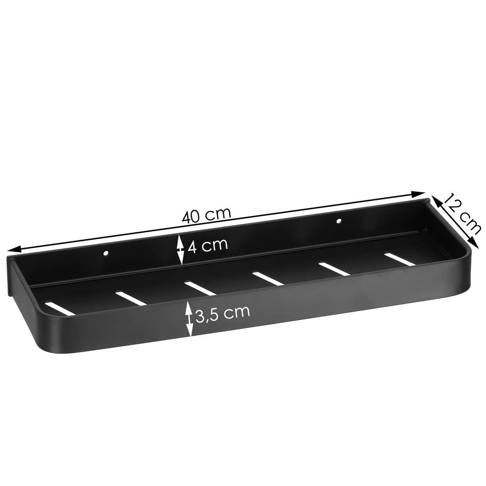 Raft de baie cu 2 sisteme instalare pe perete, aluminiu, 40x12x4cm, negru