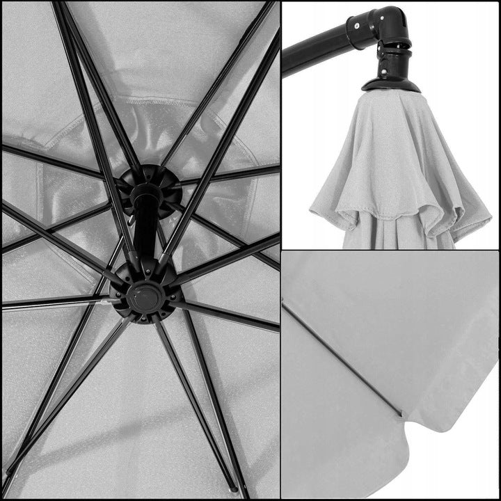 Umbrela de gradina cu brat lateral banana, cu husa, 300cm, gri deschis - 10