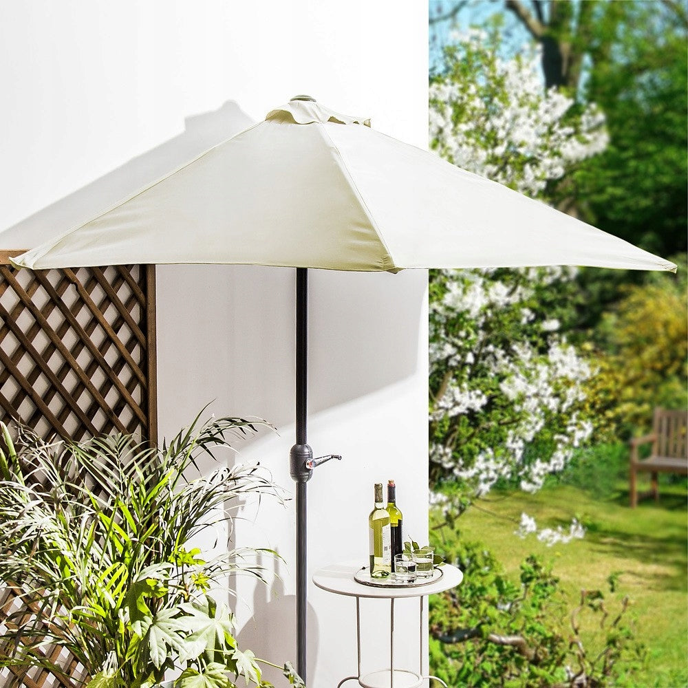 Umbrela de balcon pentru perete, jumatate, cu manivela, 270cm, bej