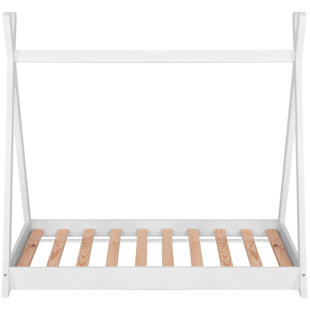 Pat din lemn pentru copii, model TeePee, somiera inclusa, 61x146x130 cm, alb