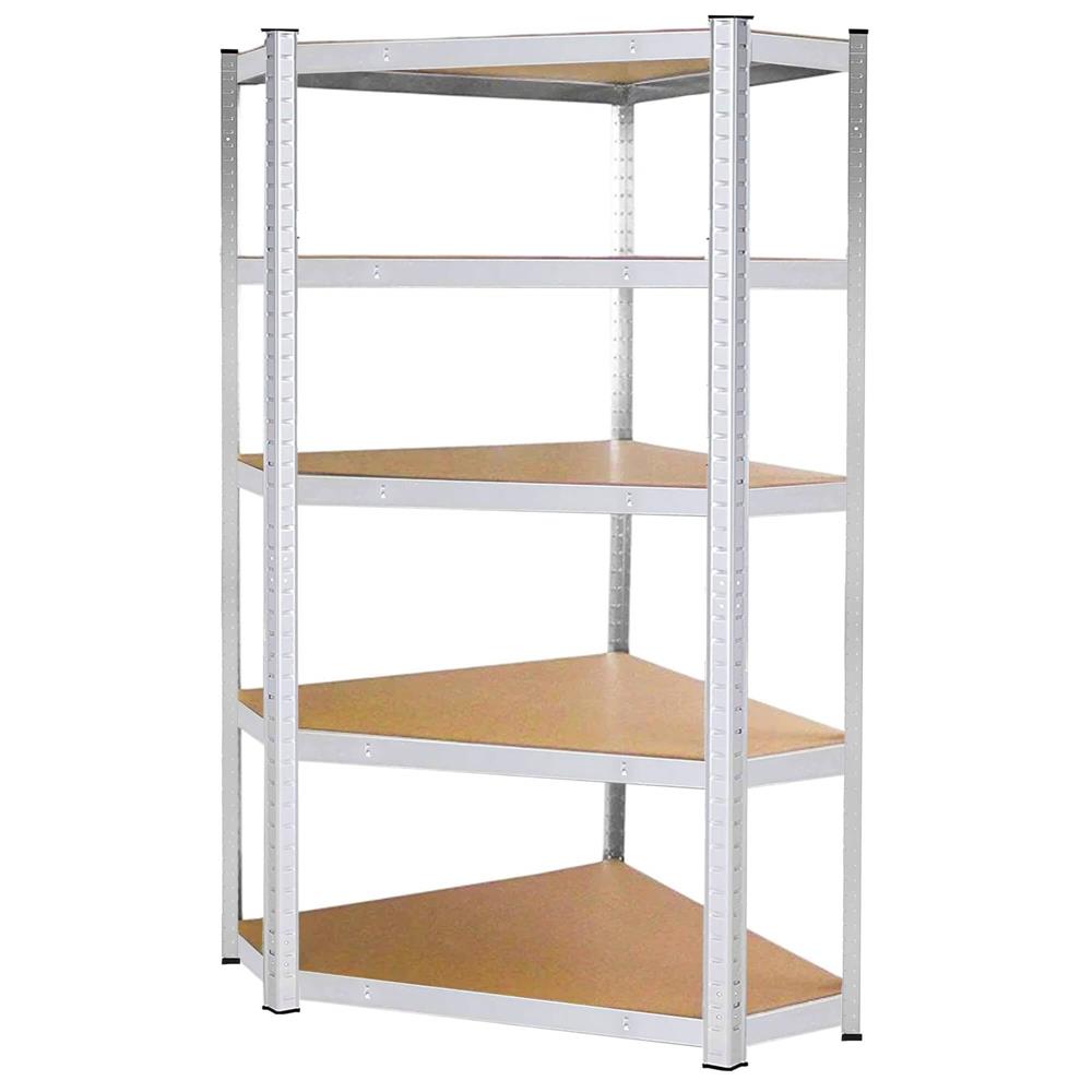 Raft de colt cu cadru metalic modular pentru depozitare, 5 polite, 180x90x40cm, sarcina 875kg