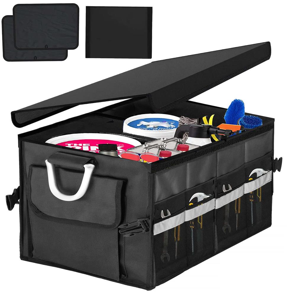 Organizator pentru portbagaj tip lada, cu buzunare laterale, pliabil, 30x58x33cm, negru