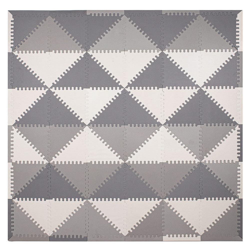 Covor din spuma pentru copii, tip puzzle triunghiuri, 96 piese,186×186 cm, alb gri