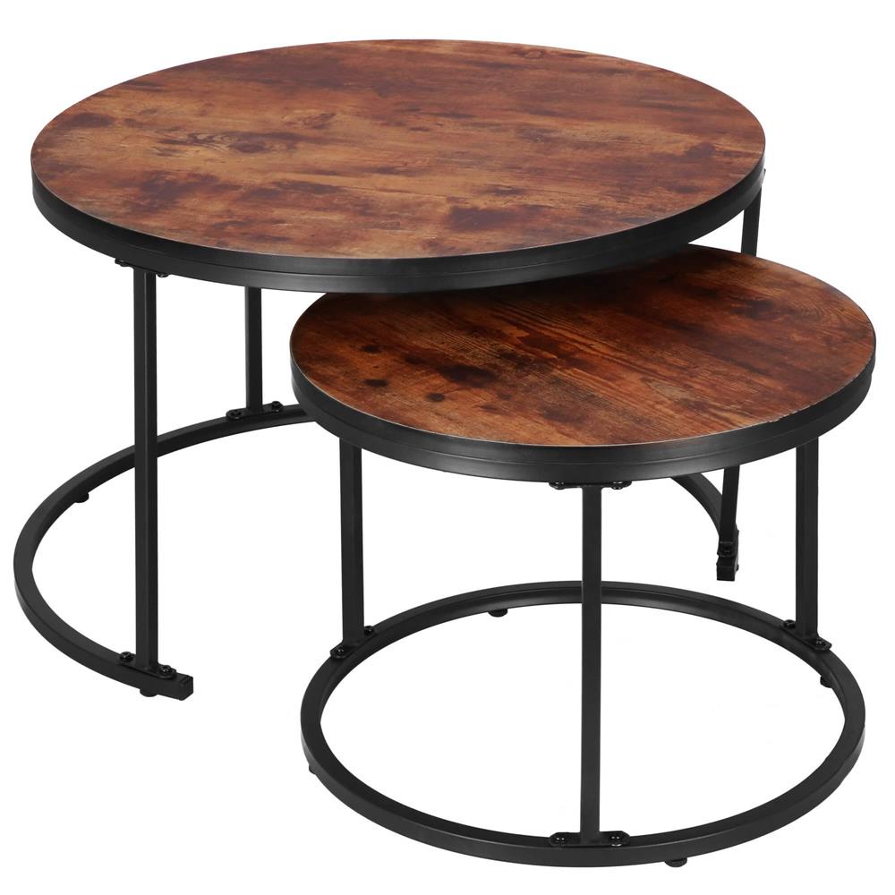 Set 2 mese pentru cafea suprapozabile, cadru otel, 70x70x47 cm si 50x50x40 cm, maro