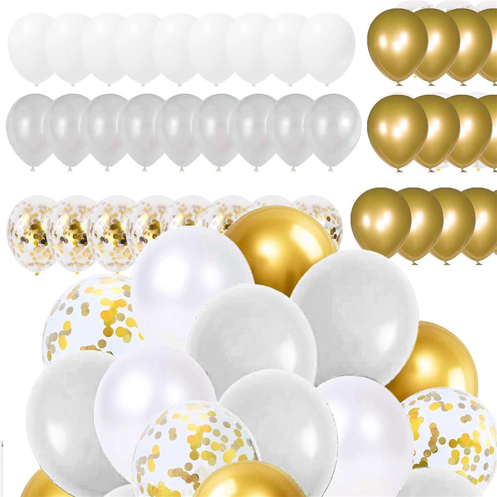 Set 50 baloane pentru petrecere, 40cm, alb, auriu, gri