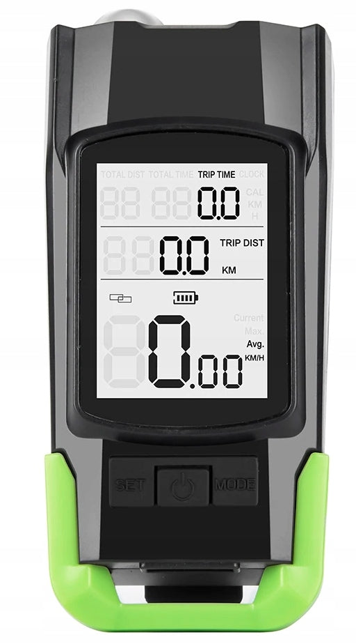 Far bicicleta 3 in 1, 2x LED 5 Wati, claxon, vitezometru, distanta, acumulator 4000mAh, USB, rezistent la apa